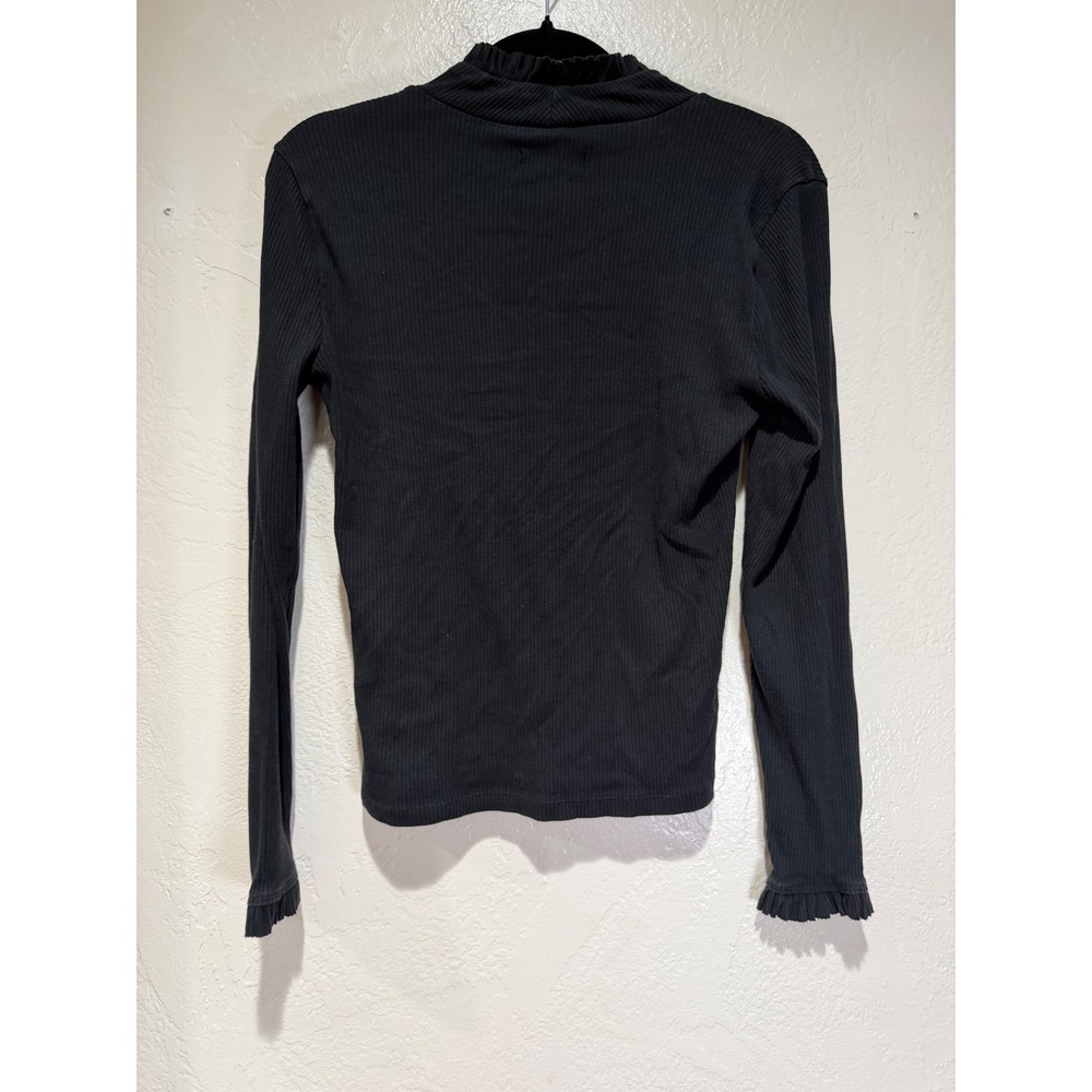J.Crew Womens‎ Black Ribbed Ruffle Mock Neck Long Sleeve Top Size M Slim Fit